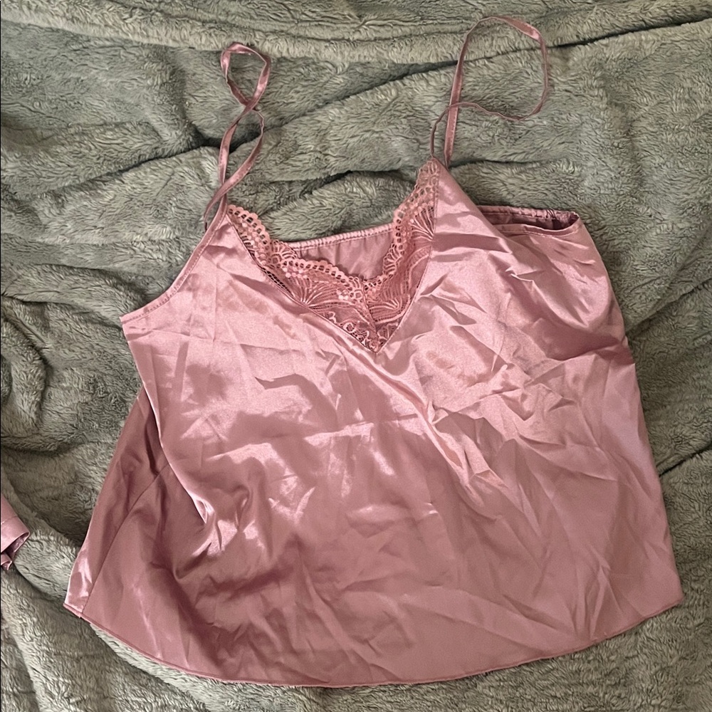 Silky Lace-Trim Camisole & Shorts Pajama Set - Dusty Rose - Picture 2 of 11